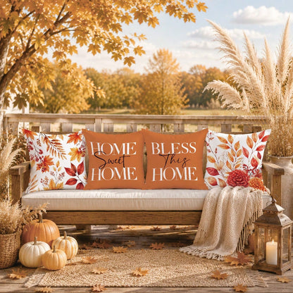 4pcs Autumn Maple Leaf & Berry Pattern Cushion Covers, Single-Sided Printed Skin-Friendly Peach Skin Velvet Material, 45*45CM Throw Pillow Covers Suitable For Room Decoration, Indoor Sofa Living Room