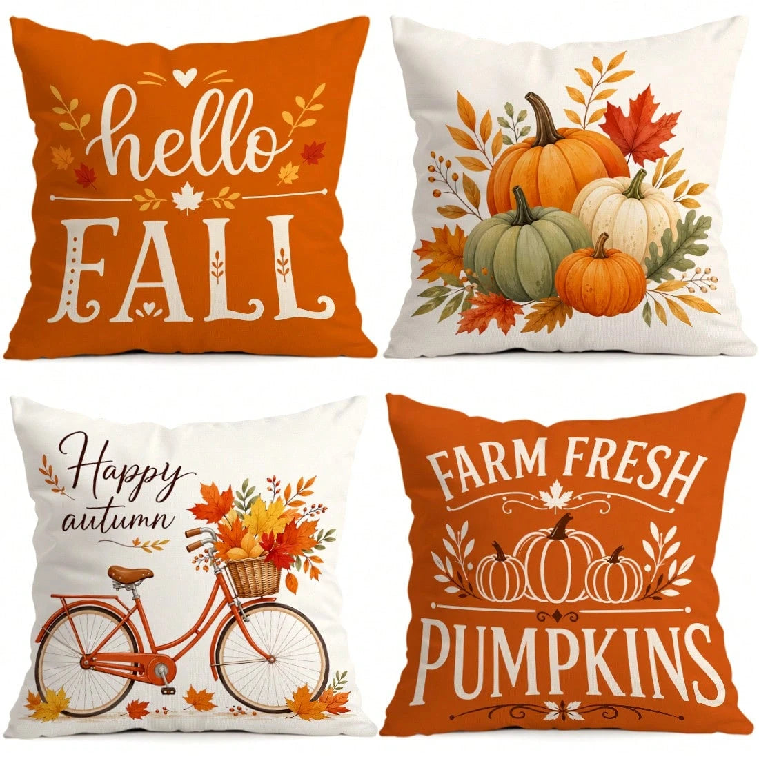 4pcs Autumn Maple Leaf Pumpkin Decorative Pattern Pillow Covers Without Inserts, Single-Sided Printed Pillow Covers, Suitable For Living Room Bedroom Home Decor, All-Season Pillow Covers