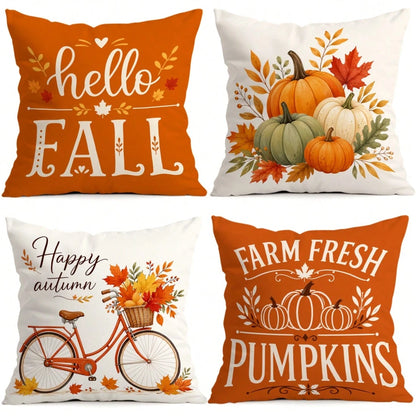 4pcs Autumn Maple Leaf Pumpkin Decorative Pattern Pillow Covers Without Inserts, Single-Sided Printed Pillow Covers, Suitable For Living Room Bedroom Home Decor, All-Season Pillow Covers