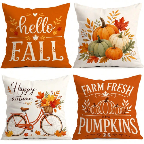 4pcs Autumn Maple Leaf Pumpkin Decorative Pattern Pillow Covers Without Inserts, Single-Sided Printed Pillow Covers, Suitable For Living Room Bedroom Home Decor, All-Season Pillow Covers