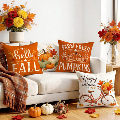 4pcs Autumn Maple Leaf Pumpkin Decorative Pattern Pillow Covers Without Inserts, Single-Sided Printed Pillow Covers, Suitable For Living Room Bedroom Home Decor, All-Season Pillow Covers