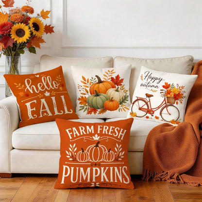 4pcs Autumn Maple Leaf Pumpkin Decorative Pattern Pillow Covers Without Inserts, Single-Sided Printed Pillow Covers, Suitable For Living Room Bedroom Home Decor, All-Season Pillow Covers