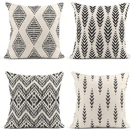 4pcs Bohemian Style Black Herringbone Pattern Creative Decorative Outdoor Throw Pillow Covers, Home Decor, Single-Sided Design, Pillow Insert Not Included
