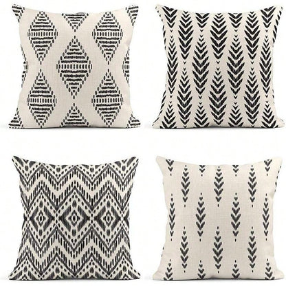 4pcs Bohemian Style Black Herringbone Pattern Creative Decorative Outdoor Throw Pillow Covers, Home Decor, Single-Sided Design, Pillow Insert Not Included