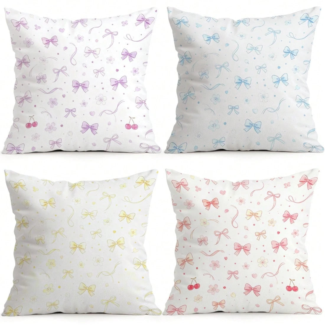 4pcs Colorful Bow Pattern Pillow Covers Without Inserts, Single-Sided Printed Pillow Covers, Suitable For Living Room Bedroom Home Decor, All-Season Pillow Covers