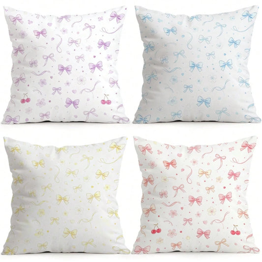 4pcs Colorful Bow Pattern Pillow Covers Without Inserts, Single-Sided Printed Pillow Covers, Suitable For Living Room Bedroom Home Decor, All-Season Pillow Covers