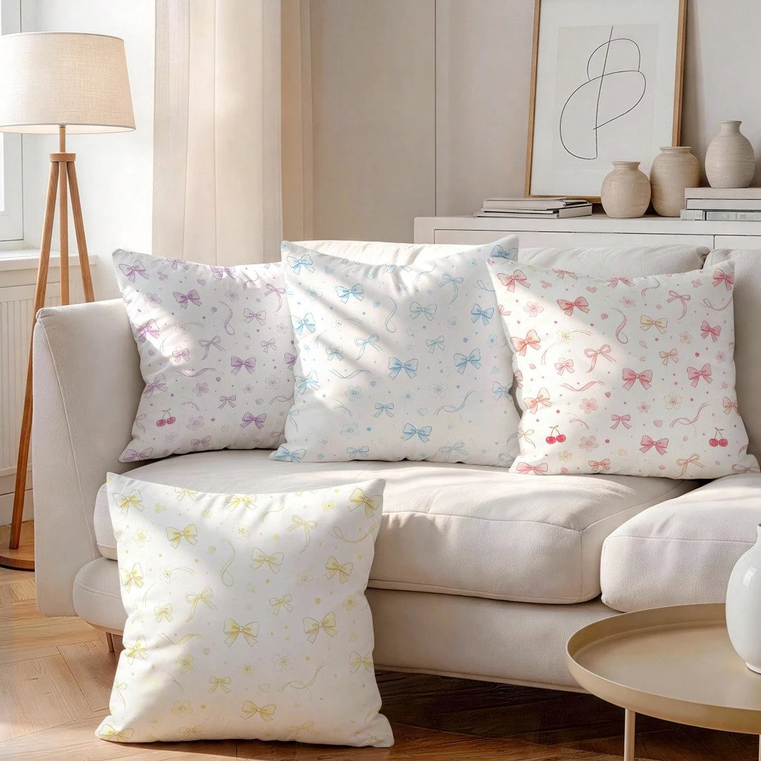 4pcs Colorful Bow Pattern Pillow Covers Without Inserts, Single-Sided Printed Pillow Covers, Suitable For Living Room Bedroom Home Decor, All-Season Pillow Covers