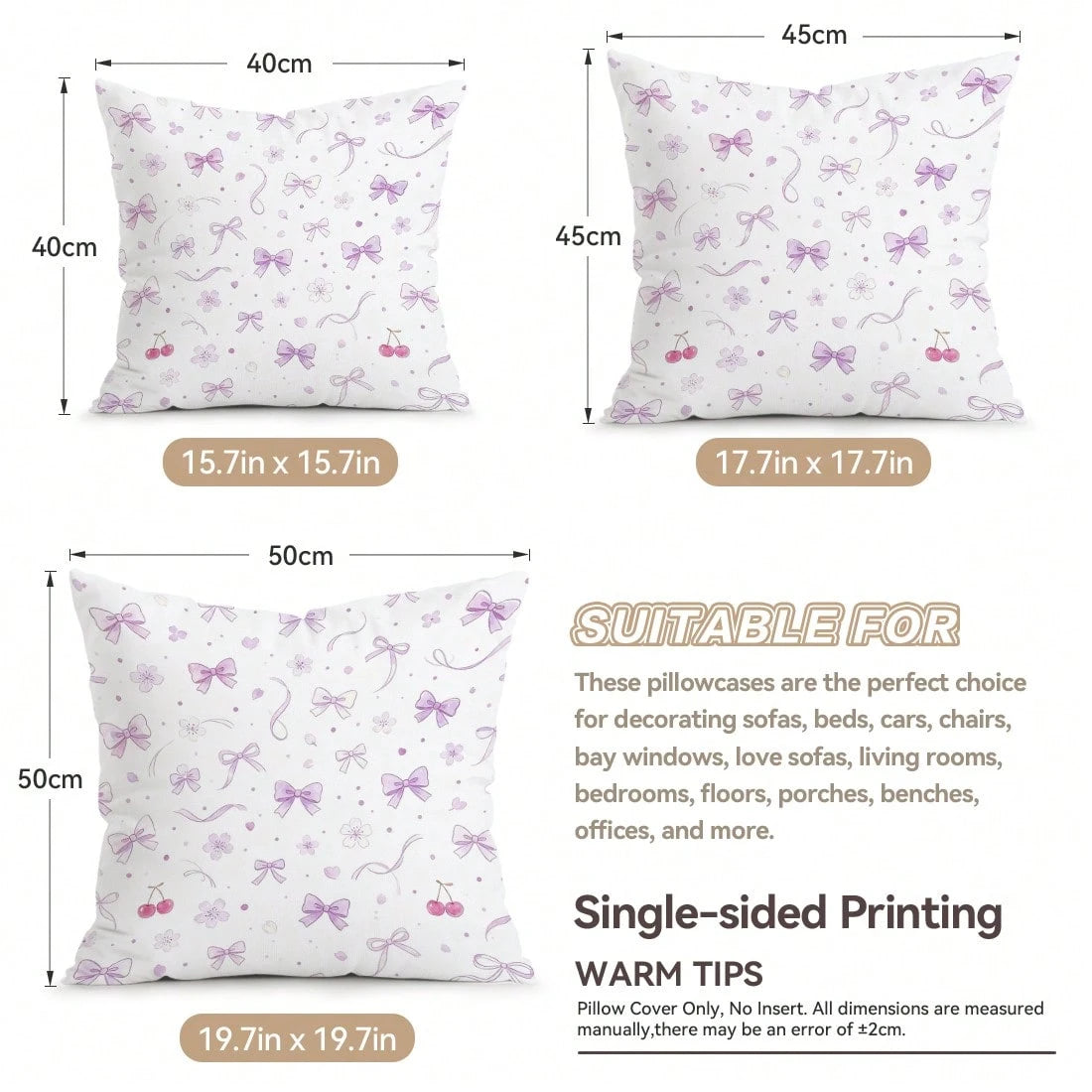 4pcs Colorful Bow Pattern Pillow Covers Without Inserts, Single-Sided Printed Pillow Covers, Suitable For Living Room Bedroom Home Decor, All-Season Pillow Covers