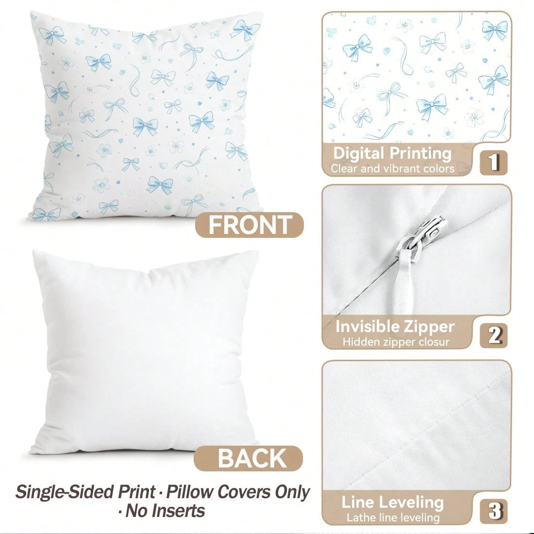 4pcs Colorful Bow Pattern Pillow Covers Without Inserts, Single-Sided Printed Pillow Covers, Suitable For Living Room Bedroom Home Decor, All-Season Pillow Covers