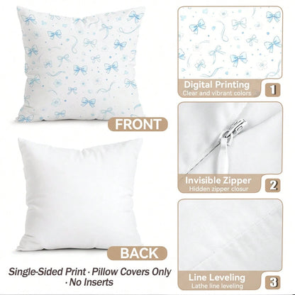 4pcs Colorful Bow Pattern Pillow Covers Without Inserts, Single-Sided Printed Pillow Covers, Suitable For Living Room Bedroom Home Decor, All-Season Pillow Covers