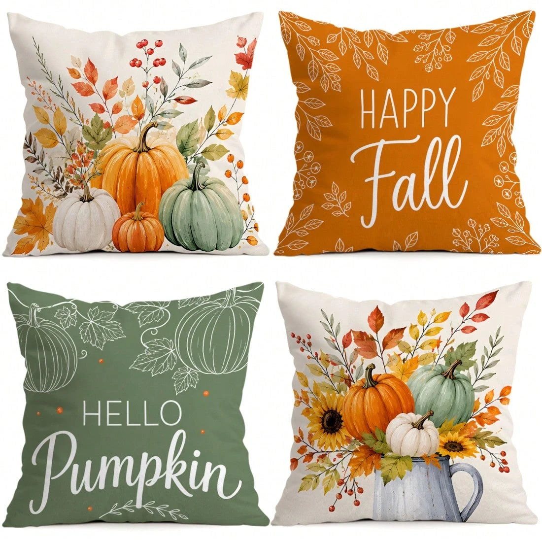 4pcs Colorful Pumpkin Sunflower Autumn Pattern Pillow Covers, Single-Sided Printed Pillow Covers, Suitable For Living Room Bedroom Home Decor, All Season Pillow Covers
