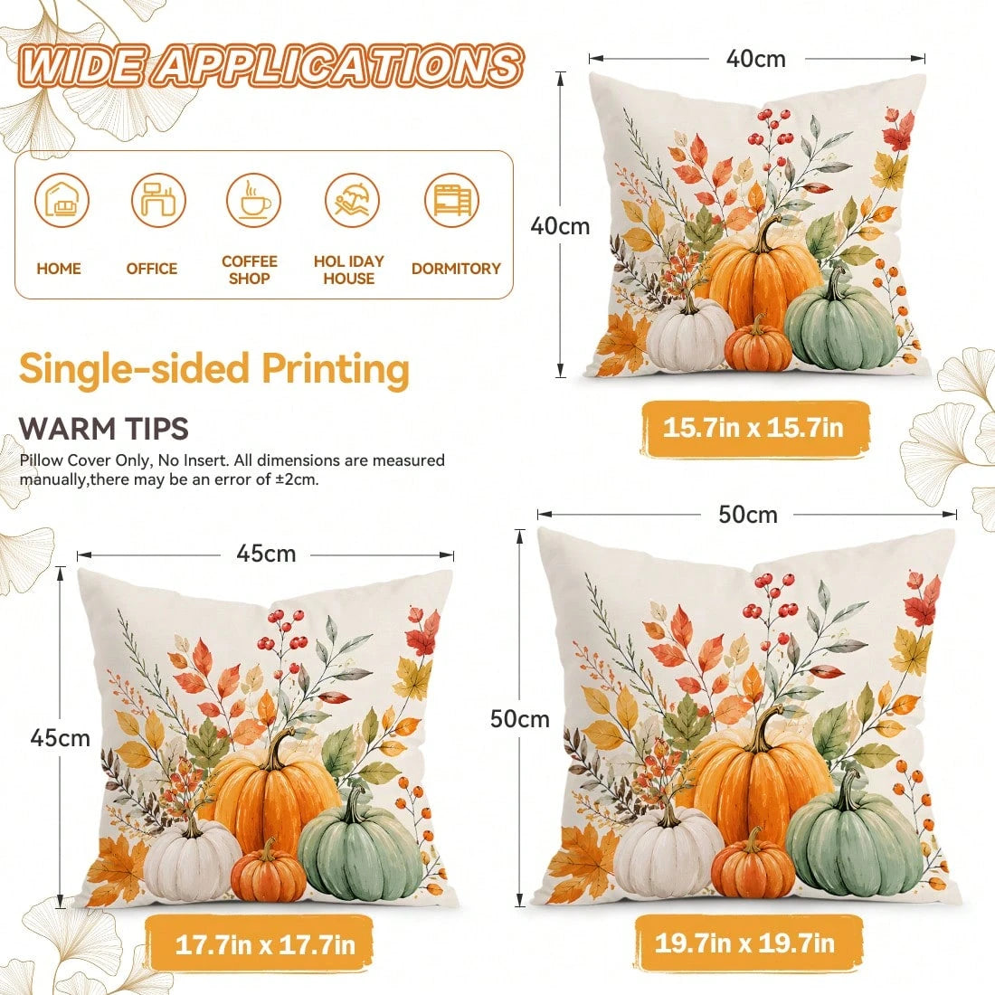 4pcs Colorful Pumpkin Sunflower Autumn Pattern Pillow Covers, Single-Sided Printed Pillow Covers, Suitable For Living Room Bedroom Home Decor, All Season Pillow Covers