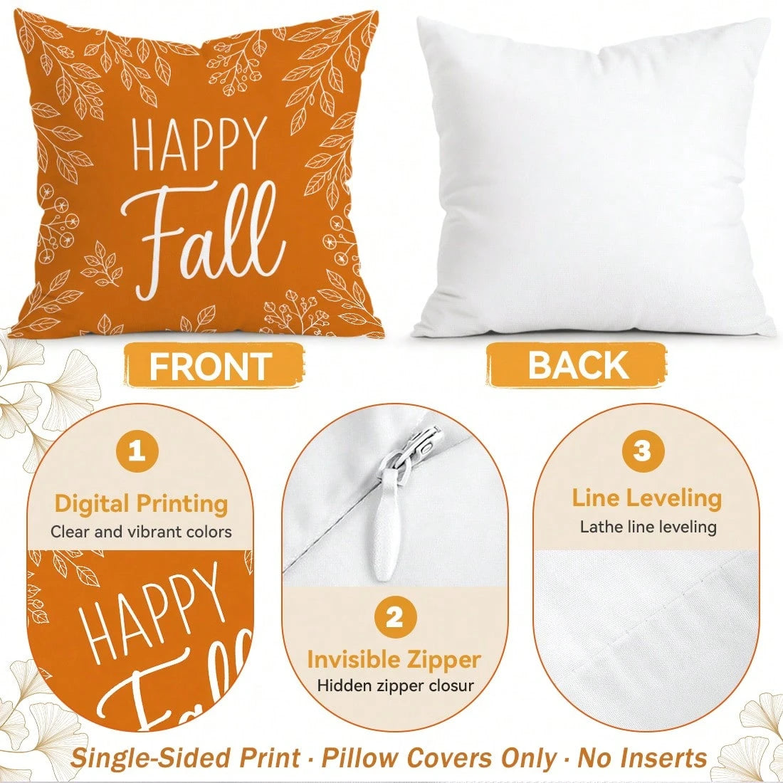 4pcs Colorful Pumpkin Sunflower Autumn Pattern Pillow Covers, Single-Sided Printed Pillow Covers, Suitable For Living Room Bedroom Home Decor, All Season Pillow Covers