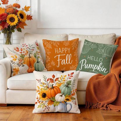 4pcs Colorful Pumpkin Sunflower Autumn Pattern Pillow Covers, Single-Sided Printed Pillow Covers, Suitable For Living Room Bedroom Home Decor, All Season Pillow Covers