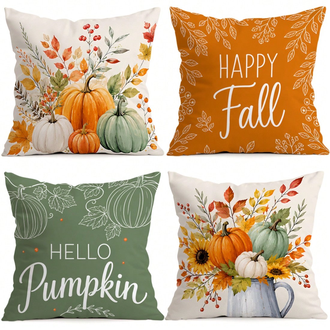 4pcs Colorful Pumpkin Sunflower Autumn Pattern Pillow Covers, Single-Sided Printed Pillow Covers, Suitable For Living Room Bedroom Home Decor, All Season Pillow Covers