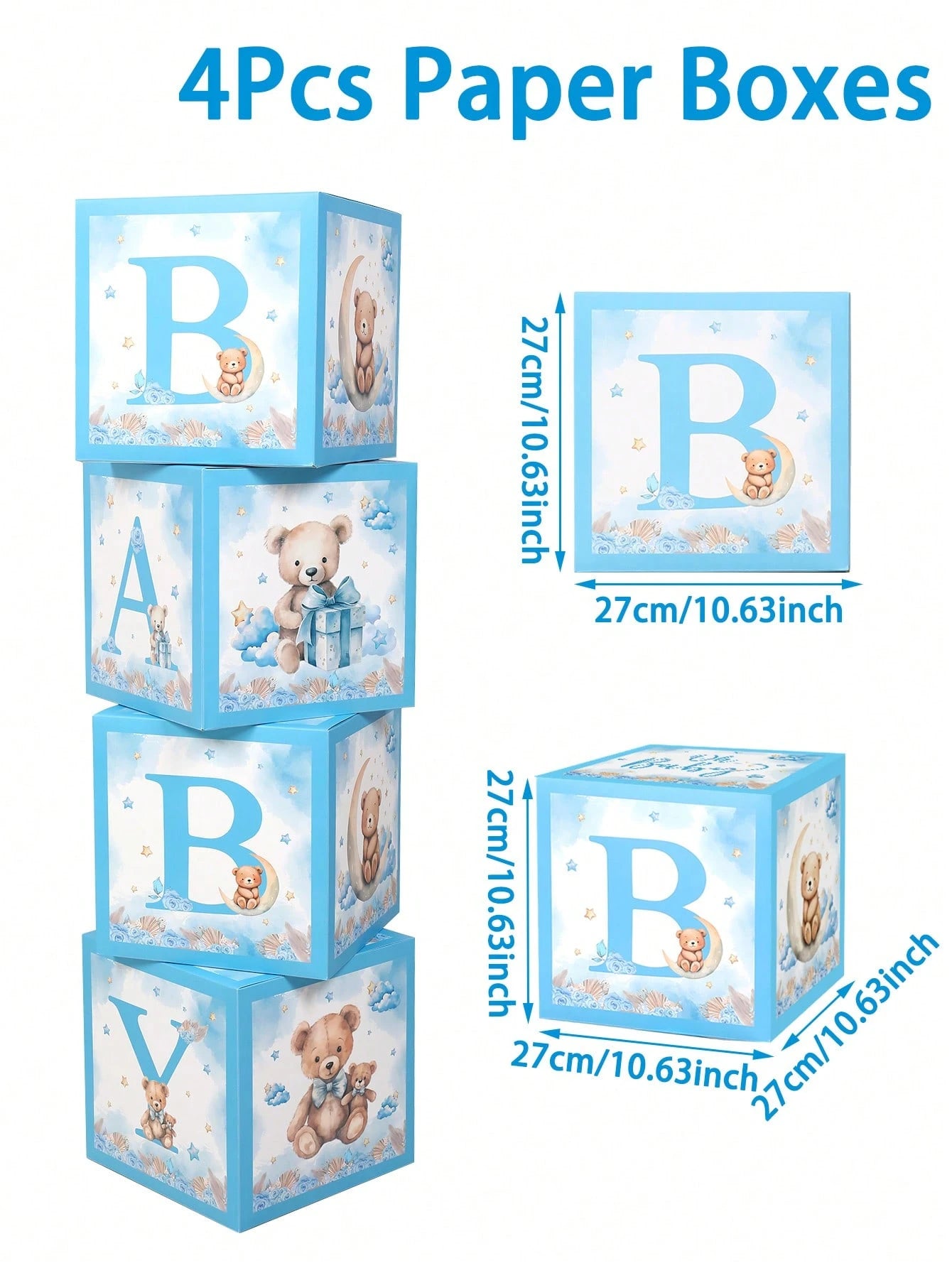 4pcs Cute Bear Theme Gender Reveal Decoration Balloon Box, Adorable Blue Bear Pattern, Suitable For Baby Shower, Newborn Boy/Girl Party Decor, Gender Reveal Party Decoration Gift Box, Baby Party Photo