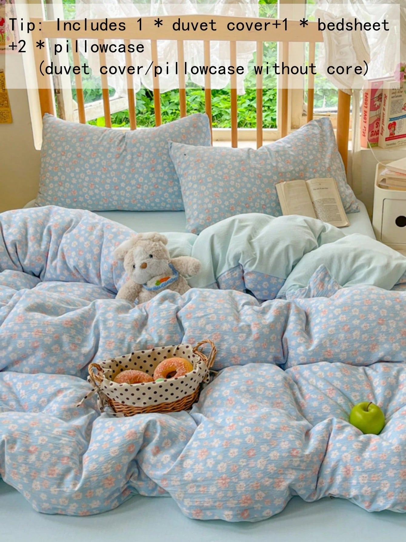 4pcs Daisy Print Comfortable Bedding Set (1*Duvet Cover+1*Bed Sheet+2*Pillowcases, No Filling) Fresh Sea Salt Girl Style, 100% Polyester, With Zipper Design, Suitable For Single Bed, Double Bed, Queen