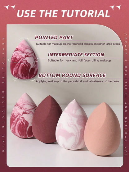 4pcs Egg-Shaped Makeup Sponge Set, Wet & Dry Dual Use, Suitable For Foundation, Concealer, Loose Powder, Portable Bedroom Vanity Travel Essential, Women's Christmas Holiday Gift, Affordable Makeup Acc