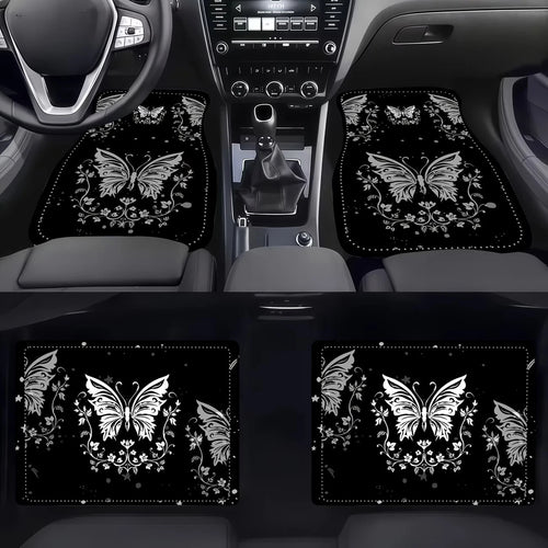 4pcs Elegant Romantic Butterfly Pattern Car Floor Mats, Versatile For Travel, Suitable For Most Vehicles, Pet-Friendly Material, Keeps Car Interior Clean, Ideal For Commuting, Road Trips And Home Use