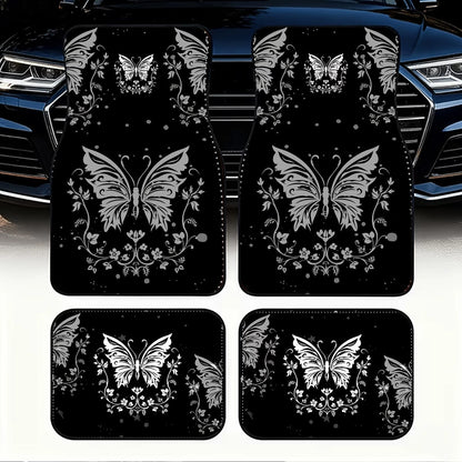 4pcs Elegant Romantic Butterfly Pattern Car Floor Mats, Versatile For Travel, Suitable For Most Vehicles, Pet-Friendly Material, Keeps Car Interior Clean, Ideal For Commuting, Road Trips And Home Use