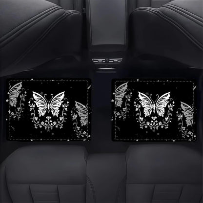 4pcs Elegant Romantic Butterfly Pattern Car Floor Mats, Versatile For Travel, Suitable For Most Vehicles, Pet-Friendly Material, Keeps Car Interior Clean, Ideal For Commuting, Road Trips And Home Use