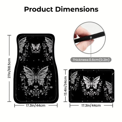 4pcs Elegant Romantic Butterfly Pattern Car Floor Mats, Versatile For Travel, Suitable For Most Vehicles, Pet-Friendly Material, Keeps Car Interior Clean, Ideal For Commuting, Road Trips And Home Use