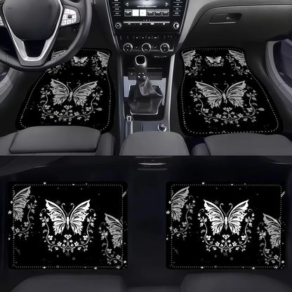 4pcs Elegant Romantic Butterfly Pattern Car Floor Mats, Versatile For Travel, Suitable For Most Vehicles, Pet-Friendly Material, Keeps Car Interior Clean, Ideal For Commuting, Road Trips And Home Use