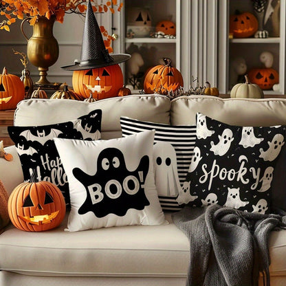 4pcs Halloween Black & White Bat Print Pillowcases, Modern Design Halloween Pillow Covers, Living Room Sofa Decorative Cushion Covers, Single-Sided, Pillow Insert Not Included