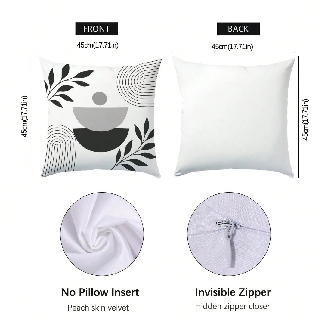 4pcs Minimalist Daily Bohemian Geometric Plant Cushion Covers, Single-Sided Printed Peach Skin Polyester Material, 45*45CM/18*18inch Pillowcases Suitable For Room Decor, Modern Minimalist Sofa Living