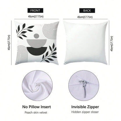 4pcs Minimalist Daily Bohemian Geometric Plant Cushion Covers, Single-Sided Printed Peach Skin Polyester Material, 45*45CM/18*18inch Pillowcases Suitable For Room Decor, Modern Minimalist Sofa Living