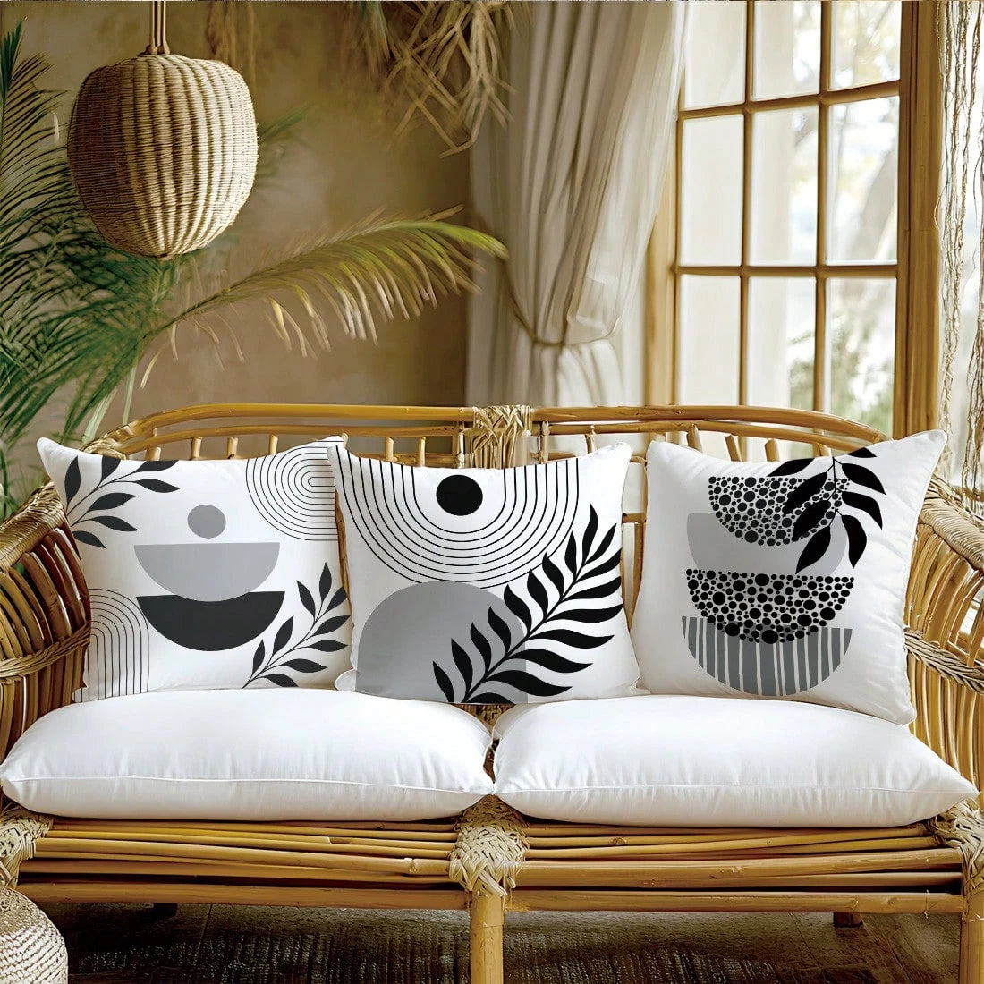 4pcs Minimalist Daily Bohemian Geometric Plant Cushion Covers, Single-Sided Printed Peach Skin Polyester Material, 45*45CM/18*18inch Pillowcases Suitable For Room Decor, Modern Minimalist Sofa Living
