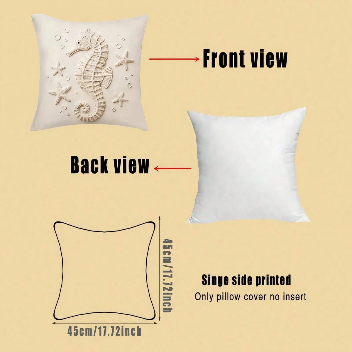 4pcs Ocean Coral & Starfish Theme Single-Sided Printed Throw Pillow Covers, Soft & Comfortable Polyester Cushion Covers, 45x45cm (17.72x17.72inch), Zipper Closure, Machine Washable, Suitable For Home