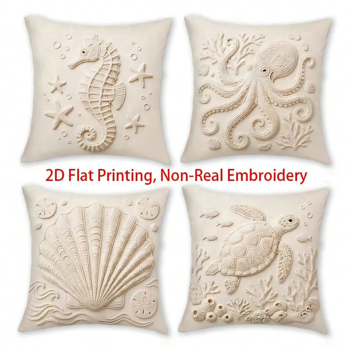 4pcs Ocean Coral & Starfish Theme Single-Sided Printed Throw Pillow Covers, Soft & Comfortable Polyester Cushion Covers, 45x45cm (17.72x17.72inch), Zipper Closure, Machine Washable, Suitable For Home