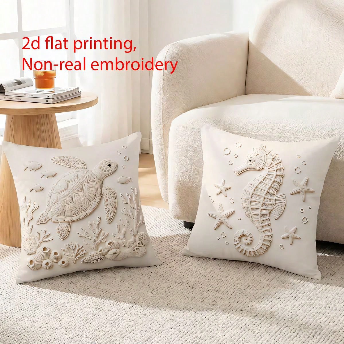4pcs Ocean Coral & Starfish Theme Single-Sided Printed Throw Pillow Covers, Soft & Comfortable Polyester Cushion Covers, 45x45cm (17.72x17.72inch), Zipper Closure, Machine Washable, Suitable For Home