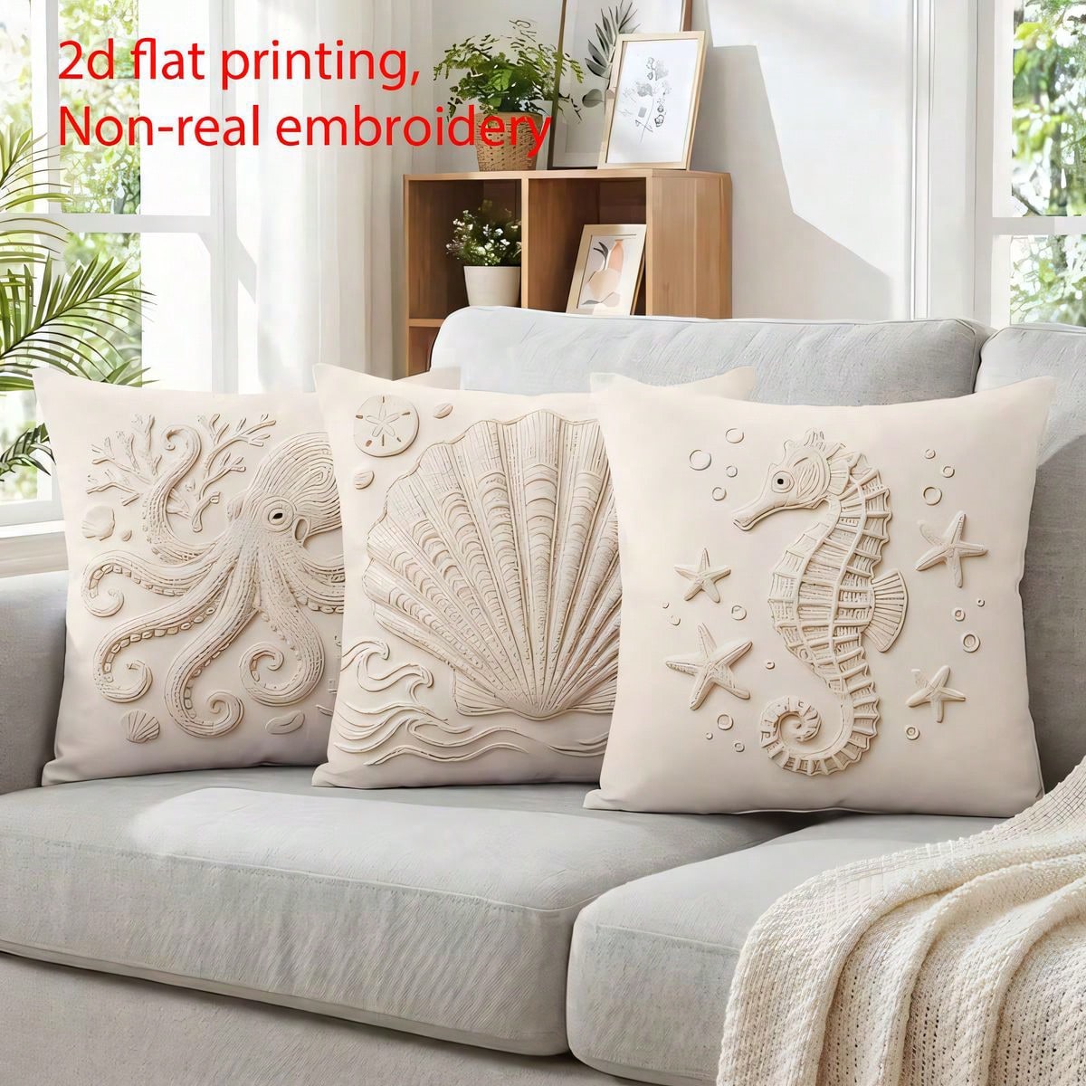 4pcs Ocean Coral & Starfish Theme Single-Sided Printed Throw Pillow Covers, Soft & Comfortable Polyester Cushion Covers, 45x45cm (17.72x17.72inch), Zipper Closure, Machine Washable, Suitable For Home