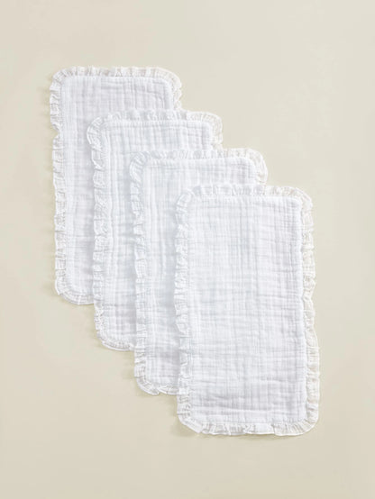 4pcs Oeko-Tex Certified Soft & Comfortable Lace Trim White Bibs/Burp Cloths, Suitable For All Seasons, Newborn & Baby Care