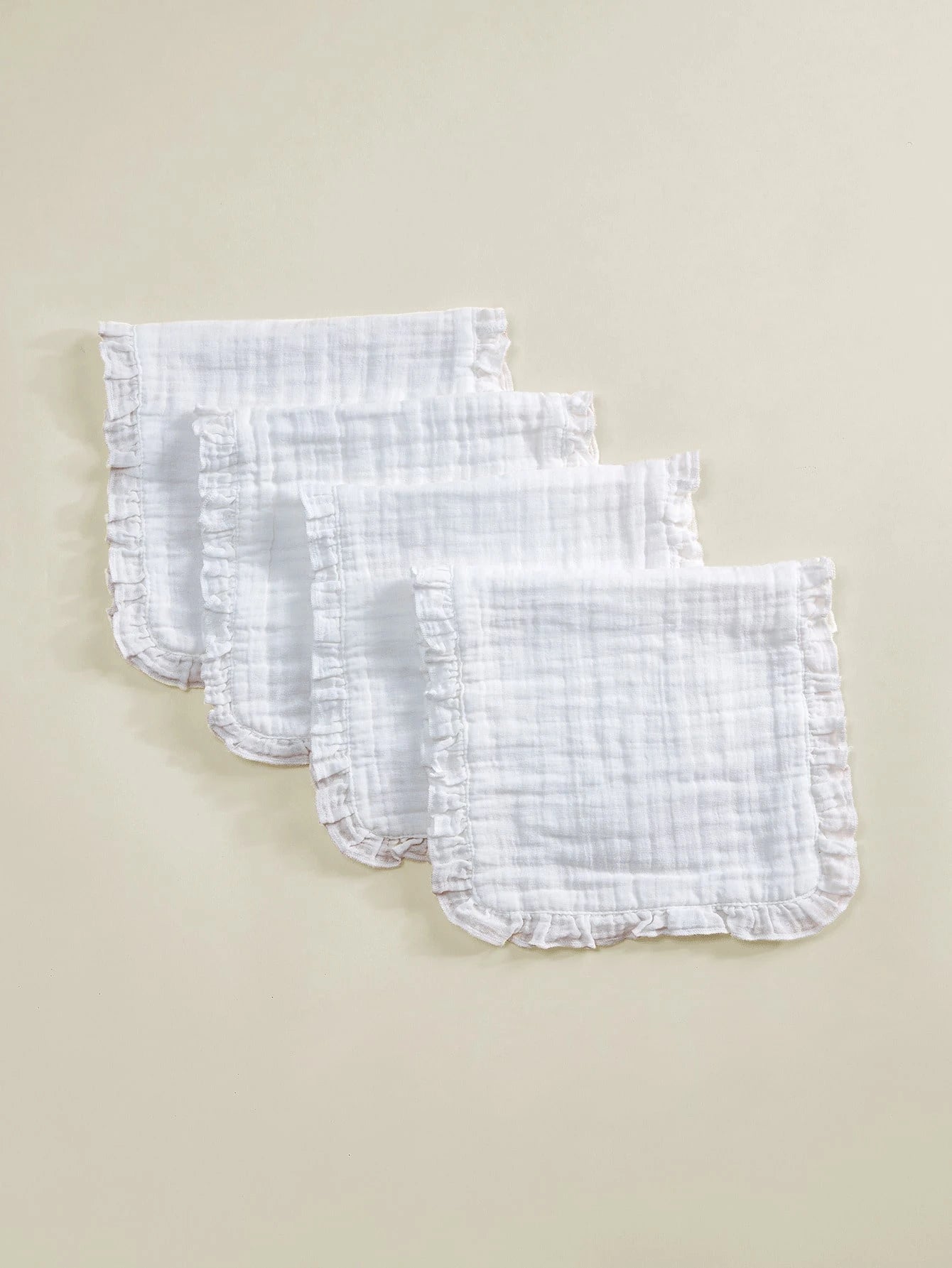 4pcs Oeko-Tex Certified Soft & Comfortable Lace Trim White Bibs/Burp Cloths, Suitable For All Seasons, Newborn & Baby Care