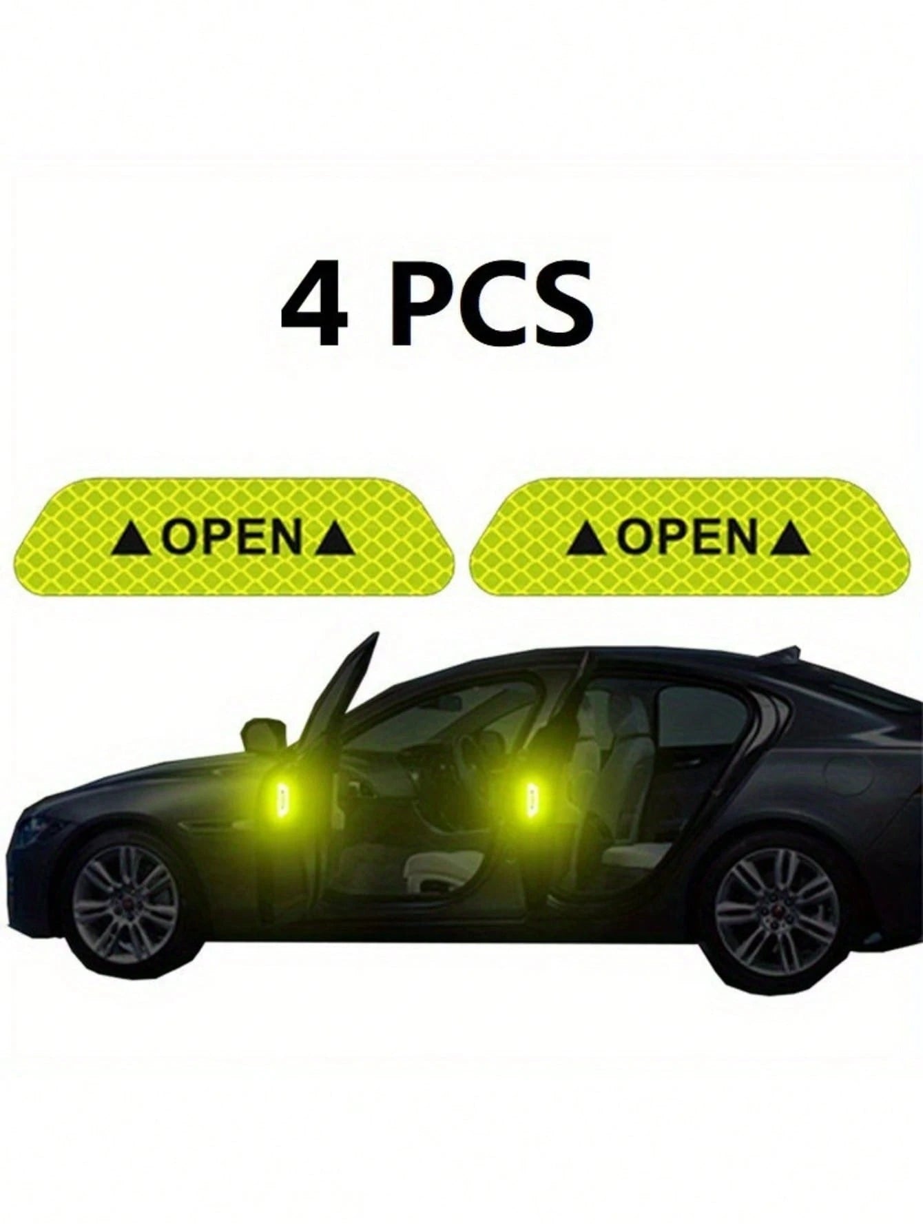 4pcs Reflective Car Door Warning Stickers, Anti-Collision Decals With Open Sign, Night Reflective High Temperature Decorative Stickers