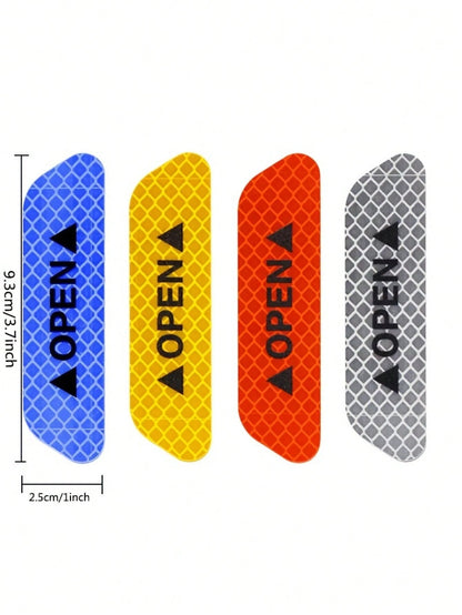 4pcs Reflective Car Door Warning Stickers, Anti-Collision Decals With Open Sign, Night Reflective High Temperature Decorative Stickers