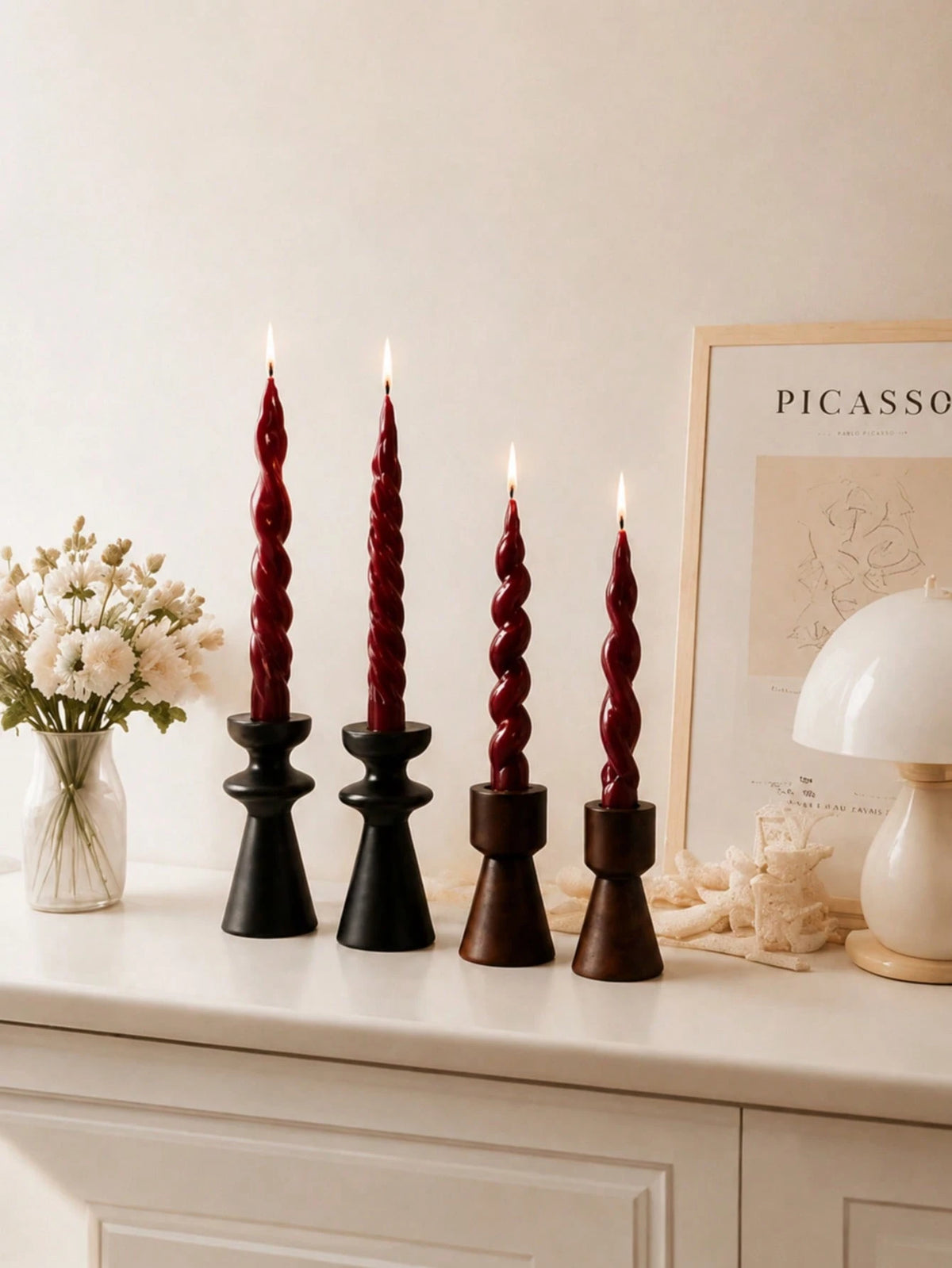 4pcs Scented Long Taper Candles 20cm*2cm, 7 Hours Burning Time, Christmas Halloween Home Table Decor, Wedding Party Candle Holder Decoration Fragrance Candles