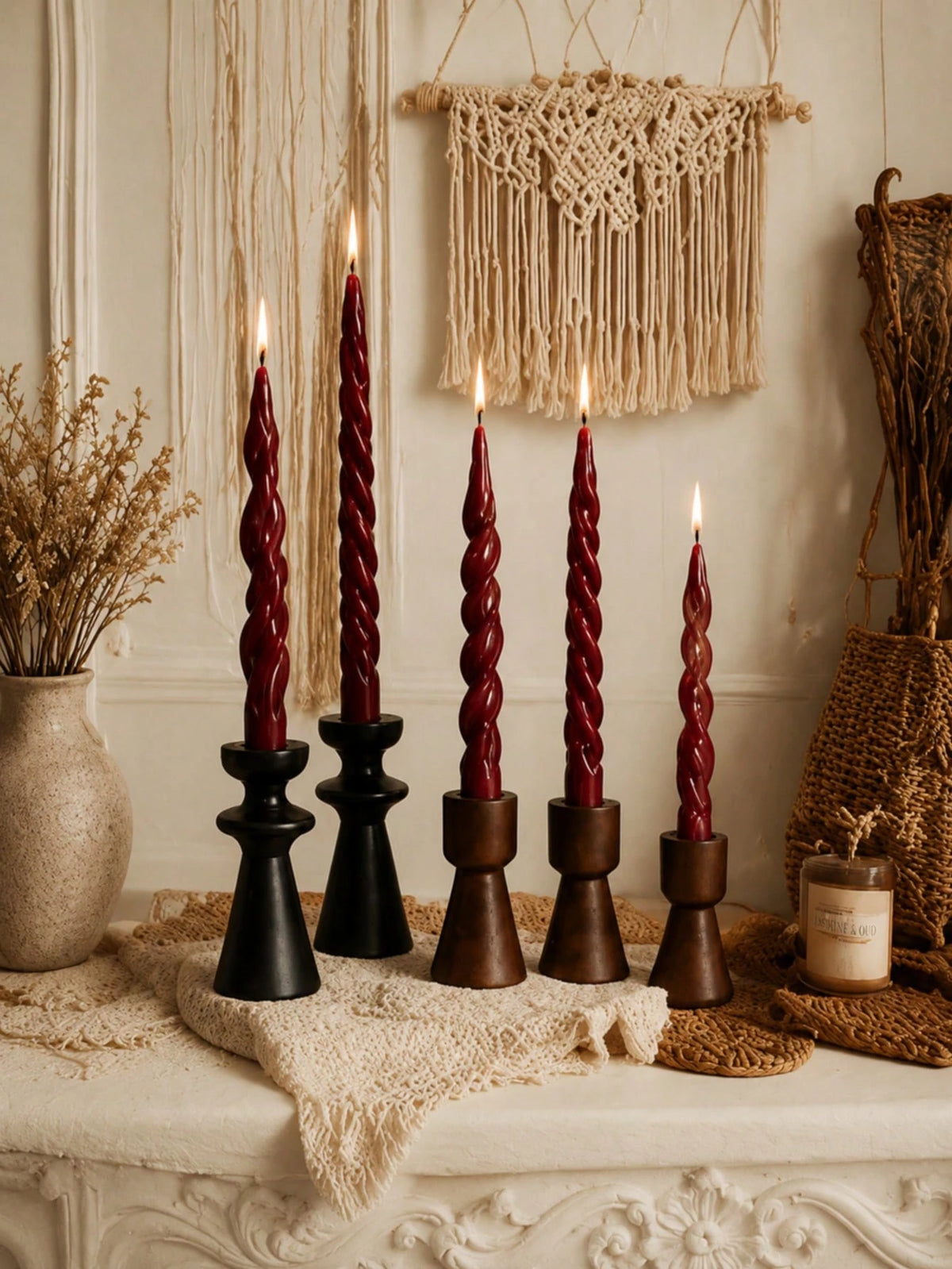 4pcs Scented Long Taper Candles 20cm*2cm, 7 Hours Burning Time, Christmas Halloween Home Table Decor, Wedding Party Candle Holder Decoration Fragrance Candles
