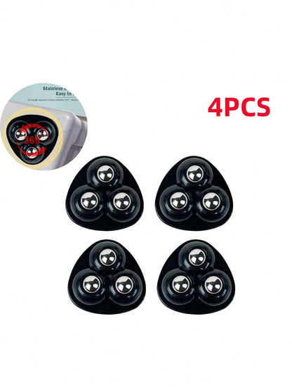 4pcs Self-Adhesive 360° Swivel Casters With Triple Ball Bearings, Silent & Wear-Resistant, Bearing The Weight Of Household Items Without Drilling, Small & Convenient