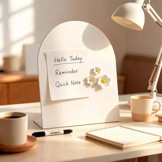 4pcs Set (1 Large White Arch-Shaped Magnetic Memo Board + 3 Random Flower Stickers), Desktop Decor Photo Memo Display Stand, Multi-Functional Card And To-Do List Organizer For Bedroom Desk, Kitchen Co