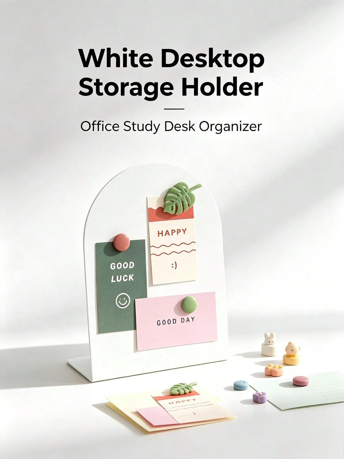 4pcs Set (1 Large White Arch-Shaped Magnetic Memo Board + 3 Random Flower Stickers), Desktop Decor Photo Memo Display Stand, Multi-Functional Card And To-Do List Organizer For Bedroom Desk, Kitchen Co