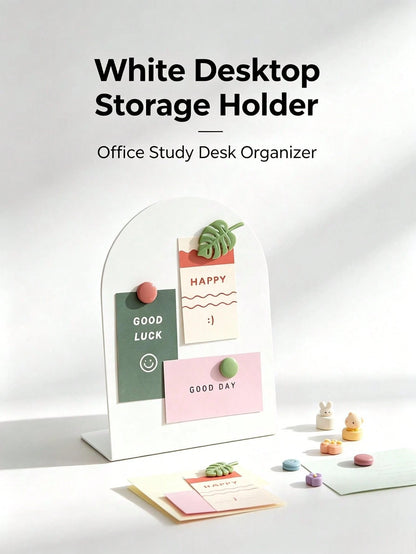 4pcs Set (1 Large White Arch-Shaped Magnetic Memo Board + 3 Random Flower Stickers), Desktop Decor Photo Memo Display Stand, Multi-Functional Card And To-Do List Organizer For Bedroom Desk, Kitchen Co
