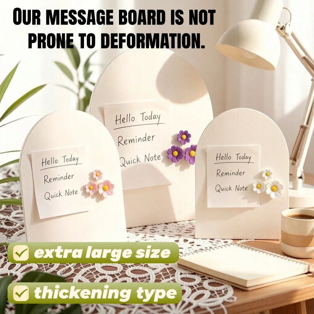 4pcs Set (1 Large White Arch-Shaped Magnetic Memo Board + 3 Random Flower Stickers), Desktop Decor Photo Memo Display Stand, Multi-Functional Card And To-Do List Organizer For Bedroom Desk, Kitchen Co