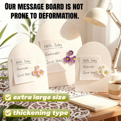 4pcs Set (1 Large White Arch-Shaped Magnetic Memo Board + 3 Random Flower Stickers), Desktop Decor Photo Memo Display Stand, Multi-Functional Card And To-Do List Organizer For Bedroom Desk, Kitchen Co