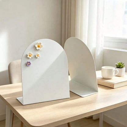 4pcs Set (1 Large White Arch-Shaped Magnetic Memo Board + 3 Random Flower Stickers), Desktop Decor Photo Memo Display Stand, Multi-Functional Card And To-Do List Organizer For Bedroom Desk, Kitchen Co