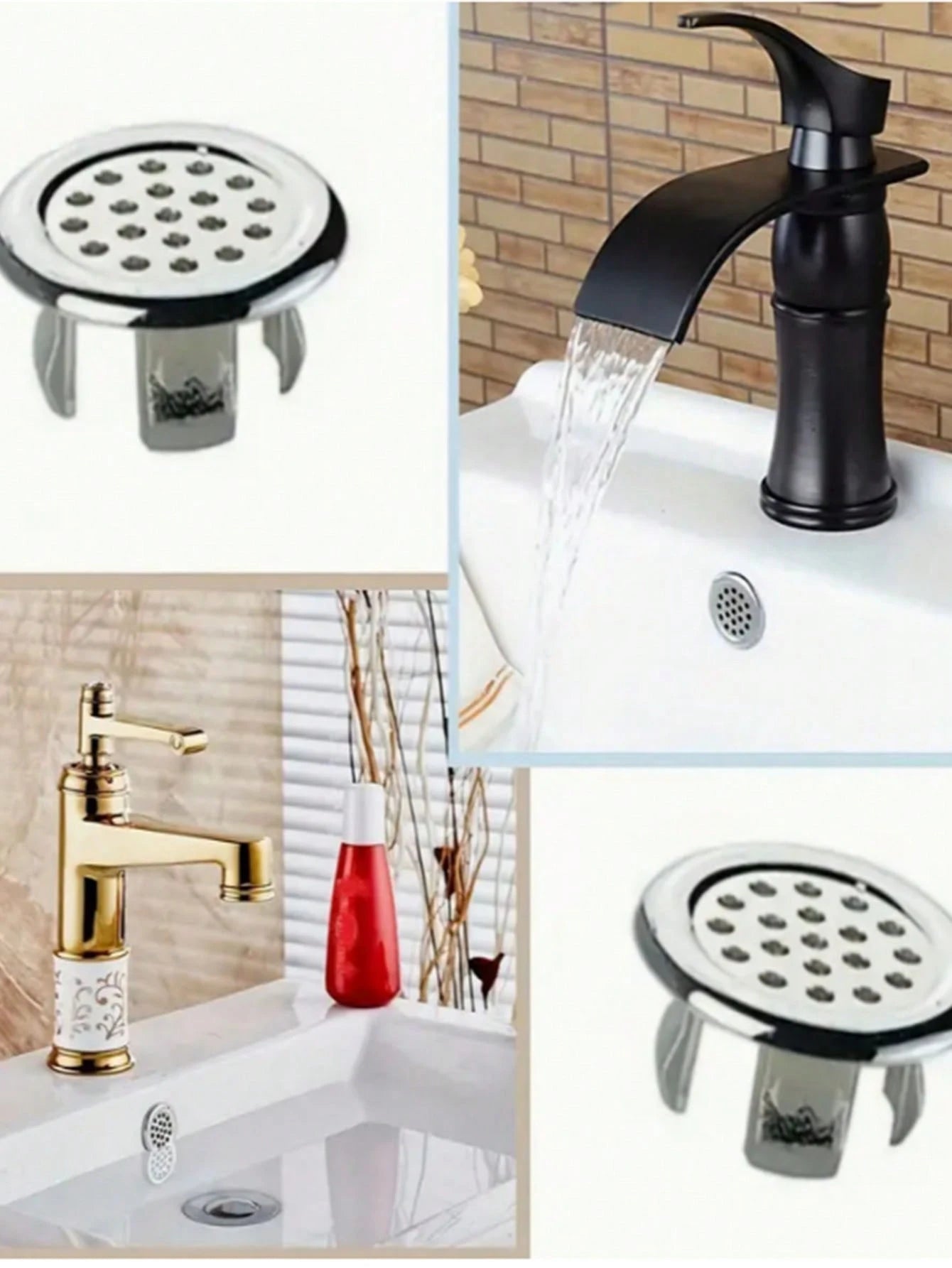 4pcs/Set Ceramic Sink Overflow Cover For Vanity, Bathroom Container For Sink, Round Decorative Cap For Kitchen Basin Insert, Decorative Ring For Washbasin Drainage Hole And Faucet Accessories