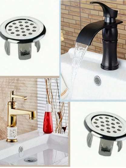 4pcs/Set Ceramic Sink Overflow Cover For Vanity, Bathroom Container For Sink, Round Decorative Cap For Kitchen Basin Insert, Decorative Ring For Washbasin Drainage Hole And Faucet Accessories